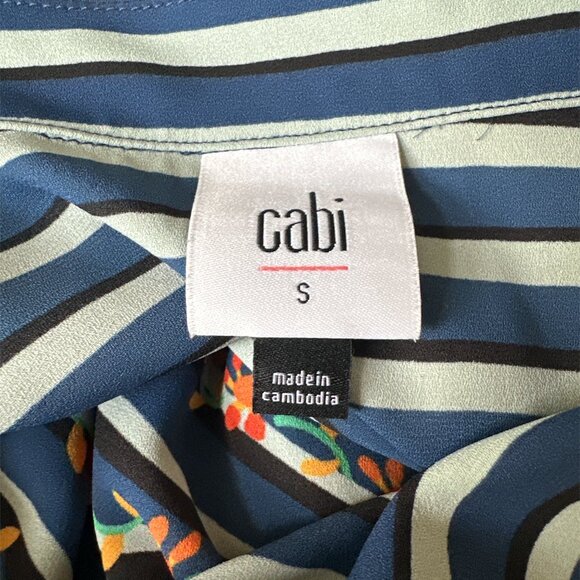 CAbi Chevron Floral Sleeveless Zip Blouse Small #6318 - Picture 3 of 6